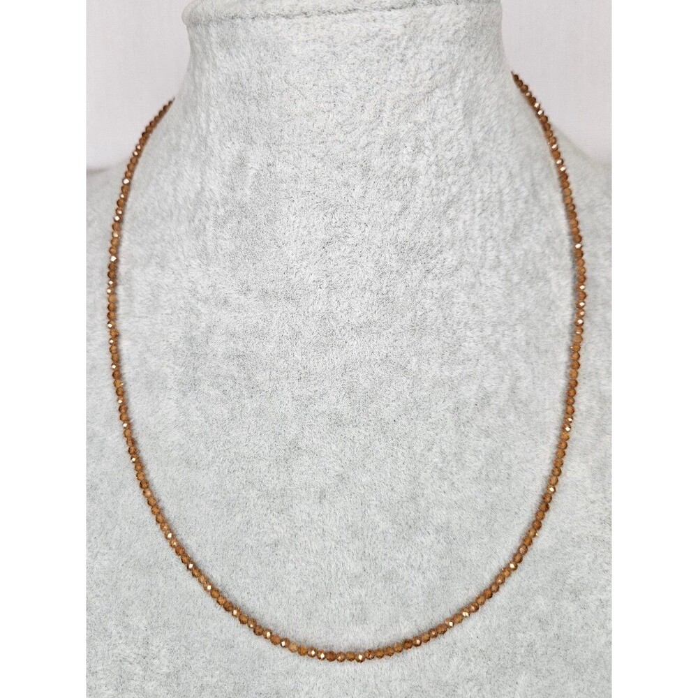 NWT Natural Hessonite Garnet Faceted Bead Choker Necklace 925 Sterling Silver 18